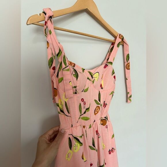 Lauren Conrad Linen Dress Fruits Print Corset Cups Midi Dress - Picture 6 of 16